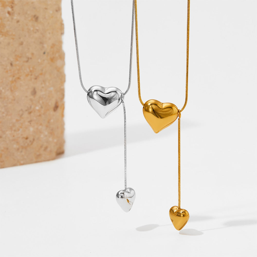 304 Stainless Steel Titanium Steel 16K Gold Plated White Gold Plated Gold Plated Simple Style Plating Heart Shape Pendant Necklace By Trendy Jewels