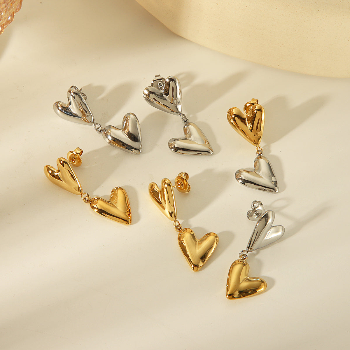 1 Pair IG Style Basic Commute Heart Shape Plating 304 Stainless Steel 14K Gold Plated Drop Earrings By Trendy Jewels