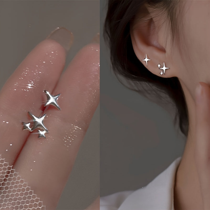 1 piece cute shiny star asymmetrical plating alloy silver plated ear studs By Trendy Jewels