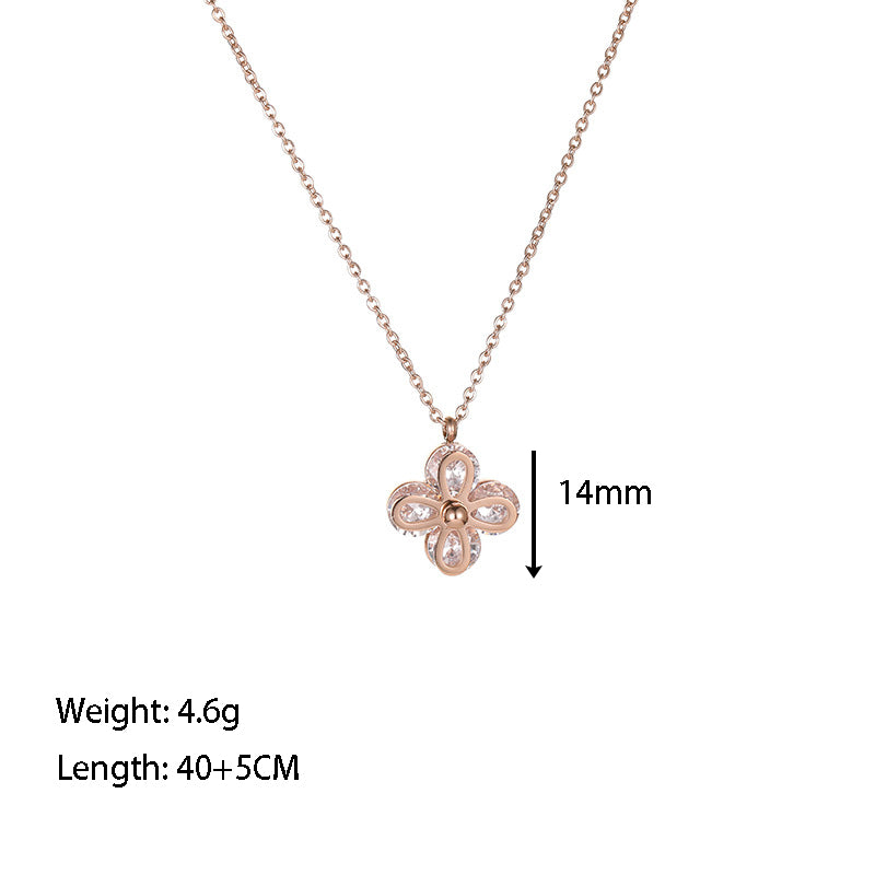 304 Stainless Steel Rose Gold Plated Elegant Sweet Simple Style Plating Inlay Flower Zircon Pendant Necklace By Trendy Jewels