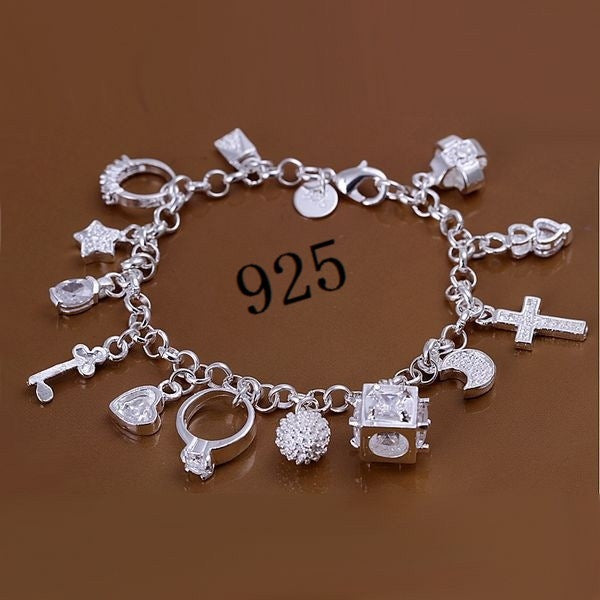 retro cross heart shape rhombus alloy silver plated inlay rhinestones unisex bracelets By Trendy Jewels