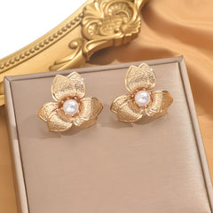 1 Pair Elegant French Style Flower Iron Ear Studs By Trendy Jewels