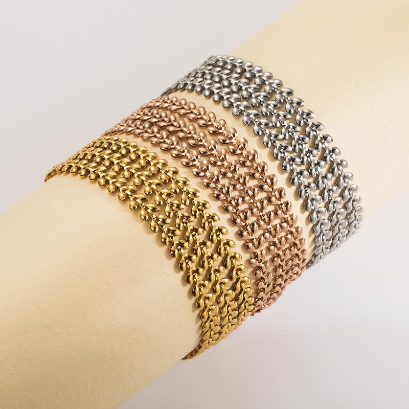 304 Stainless Steel 18K Gold Plated Simple Style Classic Style Solid Color Grain Bracelets By Trendy Jewels