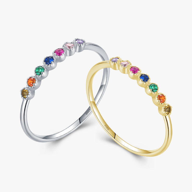 cute rainbow sterling silver plating inlay zircon 14k gold plated rhodium plated rings By Trendy Jewels