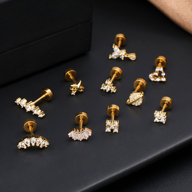 1 Piece Ear Cartilage Rings & Studs Classic Style Geometric Stainless Steel Copper Polishing Plating Inlay Zircon 18K Gold Plated Ear Cartilage Rings & Studs By Trendy Jewels