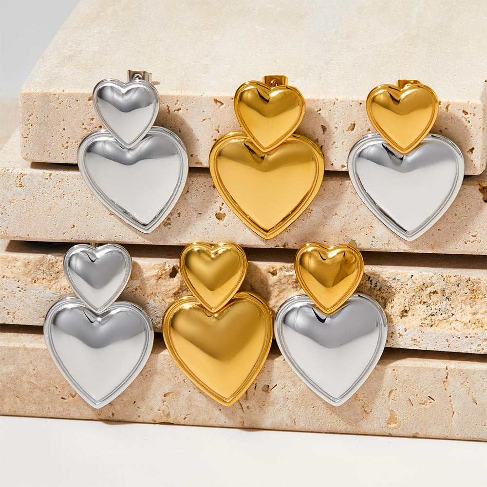 1 Pair Simple Style Heart Shape Polishing Plating 304 Stainless Steel 16K Gold Plated White Gold Plated Gold Plated Drop Earrings By Trendy Jewels