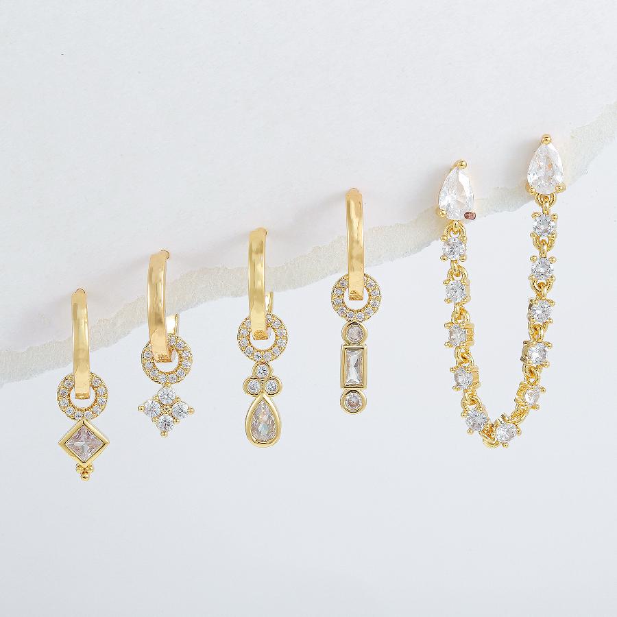 jewelry cute sweet geometric brass zircon 18k gold plated silver plated plating inlay drop earrings By Trendy Jewels