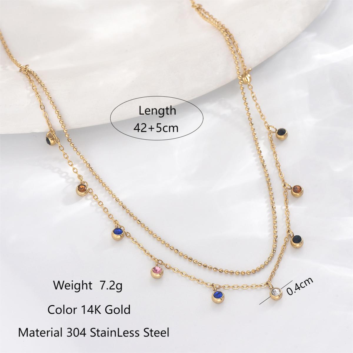 304 Stainless Steel 14K Gold Plated Simple Style Classic Style Plating Inlay Solid Color Zircon Layered Necklaces By Trendy Jewels