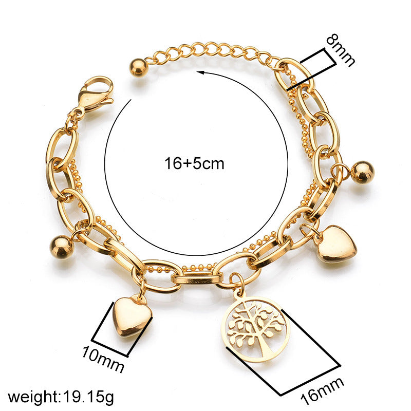classic style streetwear geometric tree heart shape stainless steel plating bracelets By Trendy Jewels