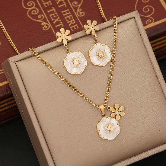 Stainless Steel 18K Gold Plated IG Style Simple Style Plating Inlay Flower Shell Zircon Bracelets Earrings Necklace By Trendy Jewels