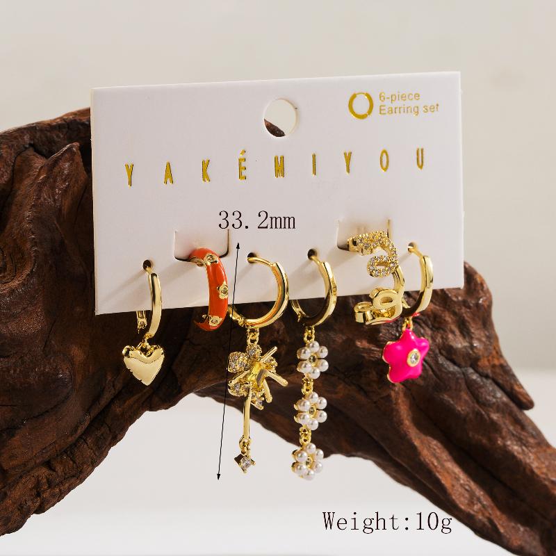 Copper 14K Gold Plated Yakemiyou Sweet Enamel Inlay Star Flower Zircon Drop Earrings By Trendy Jewels