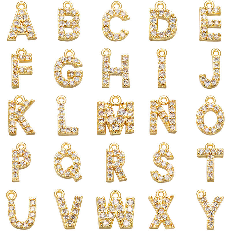 1 Piece 2 * 9mm 8*8.5mm Hole Under 1mm Copper Zircon Letter Polished Pendant By Trendy Jewels