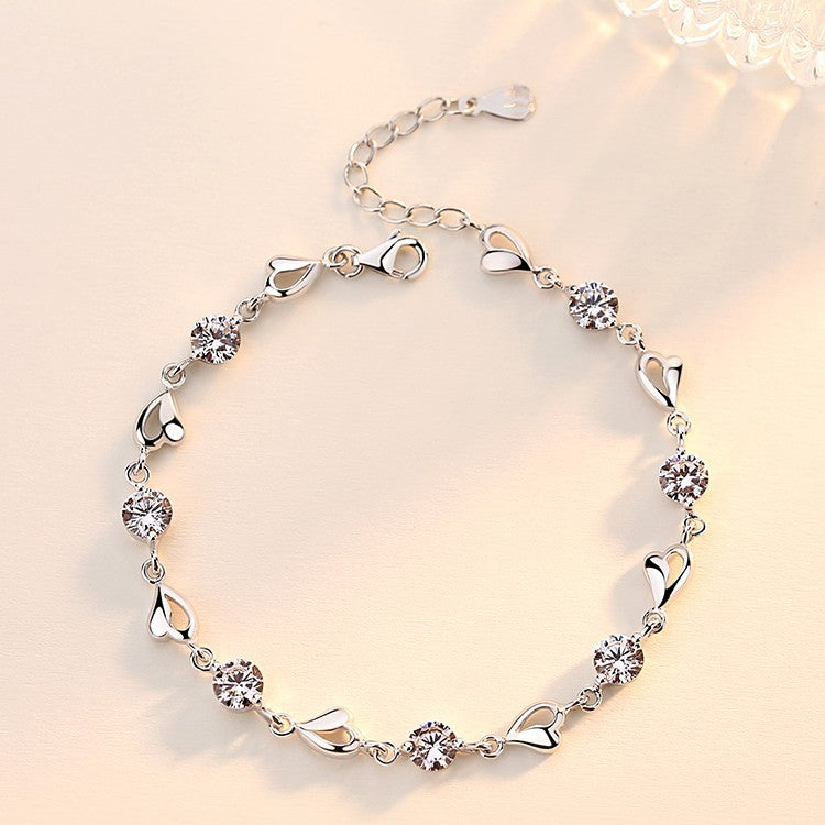 Alloy Silver Plated Sweet Heart Shape Plating Inlay Zircon Bracelets By Trendy Jewels