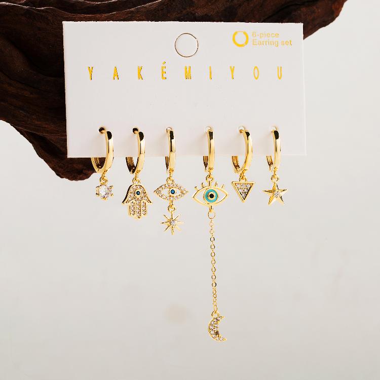 simple style devil's eye star copper 14k gold plated zircon drop earrings in bulk By Trendy Jewels