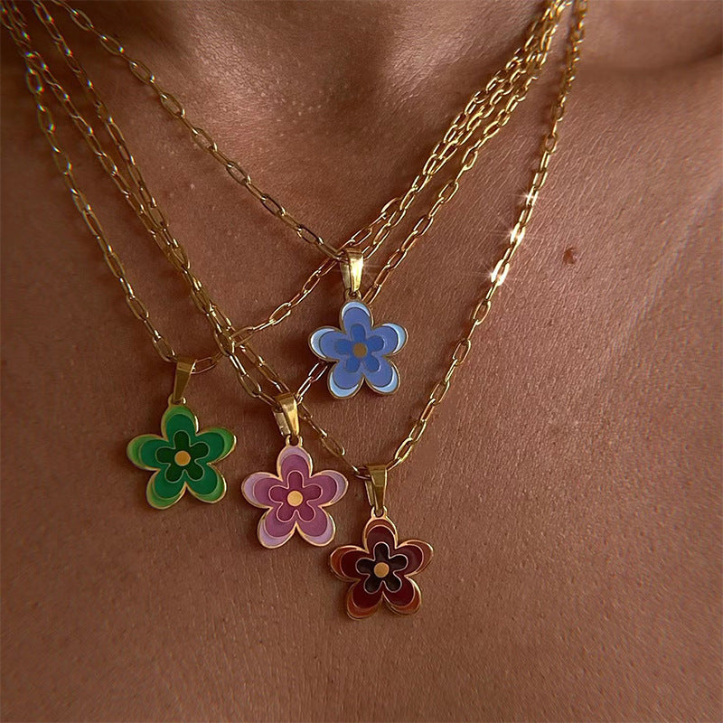 304 Stainless Steel 16K Gold Plated White Gold Plated Gold Plated Simple Style Plating Flower Necklace By Trendy Jewels