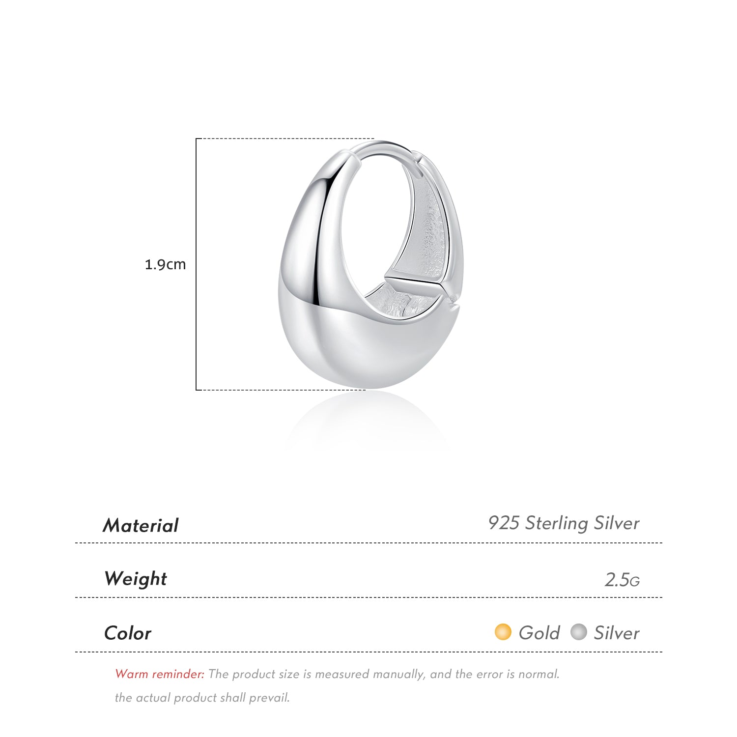 1 piece ig style simple style artistic irregular solid color plating sterling silver 18k gold plated silver plated hoop earrings By Trendy Jewels
