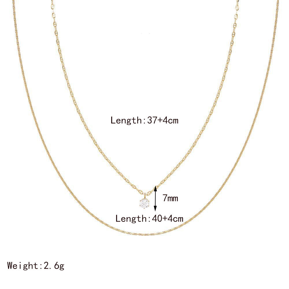 304 Stainless Steel 18K Gold Plated Simple Style Inlay Round Zircon Pendant Necklace By Trendy Jewels